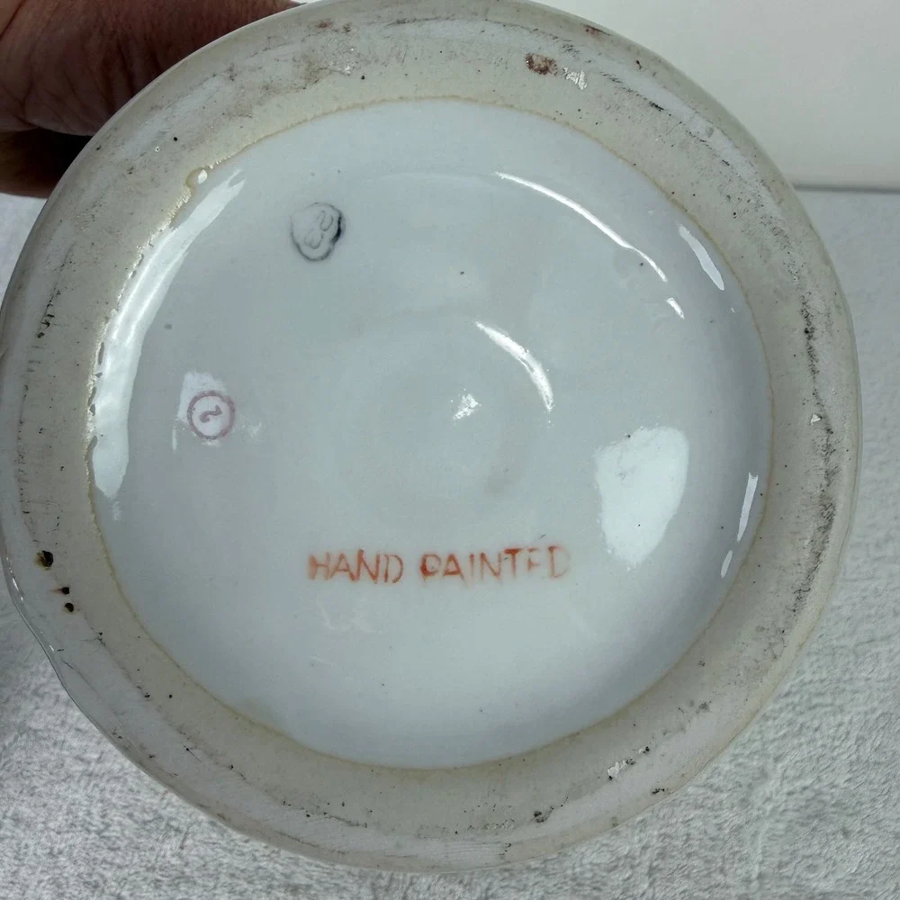 Hand Painted Floral Porcelain Ginger Jar with Lid White Pink Green 12 Inch